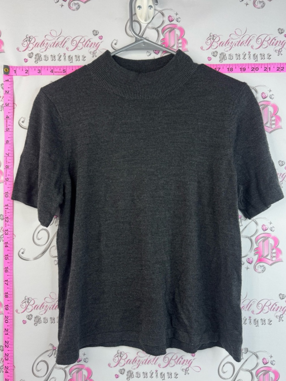 Allison Daley tshirt turtleneck dark gray Charcoal Short-Sleeve Knit Top